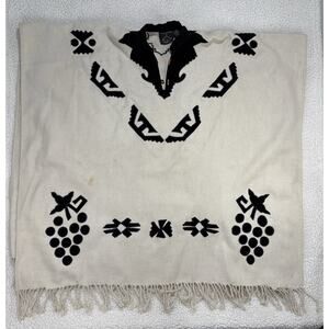 Anthony Mark Hankins Vintage Western Aztec Wool Blend Poncho OS Cape Cream Black